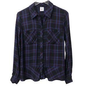 CAbi | Plaid Long Sleeve Button Front Peplum Shirt Small